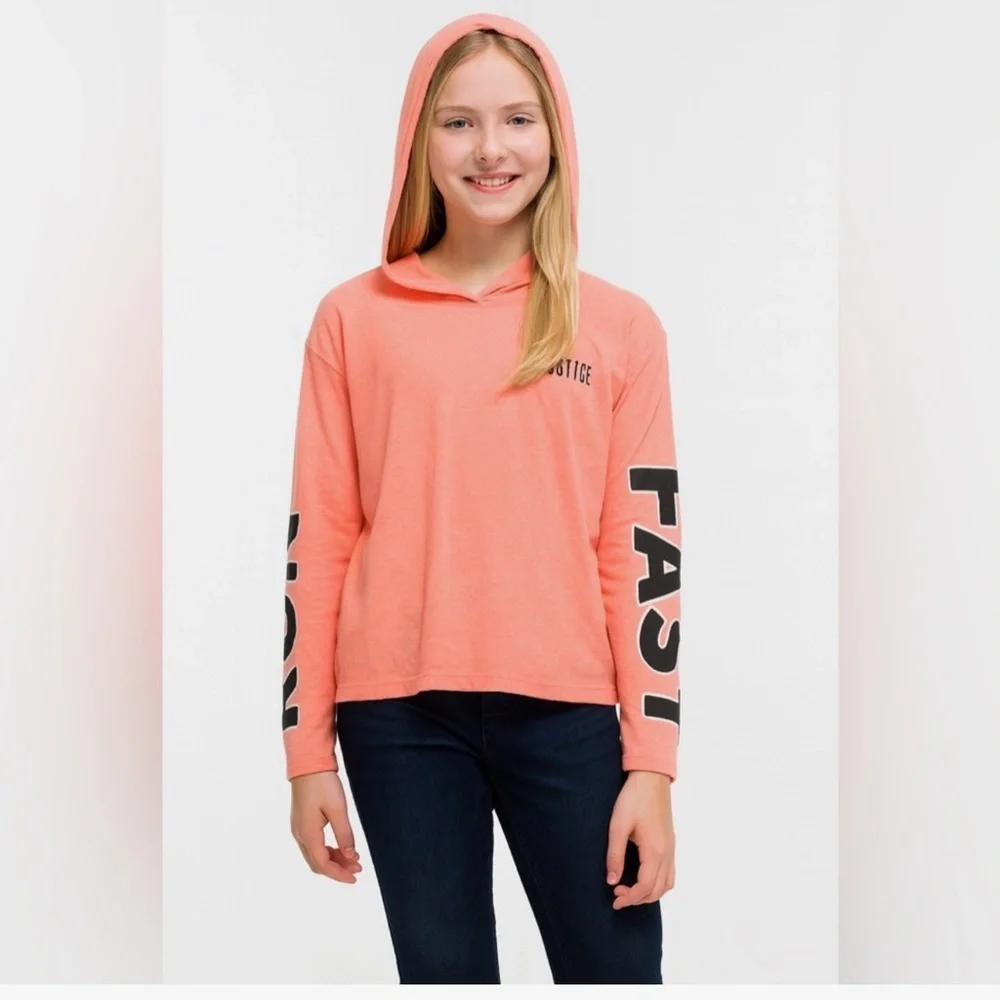 Justice Peach Hoodie with Graphic Sleeves